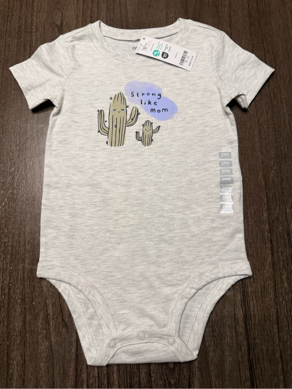Carter's Light Gray Cactus "Strong Like Mom" Short Sleeve Bodysuit